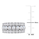 1 4/5 CT TW Lab Grown Diamond and Cultured Freshwater Pearl Multi Row Ring in Sterling Silver