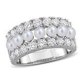 1 4/5 CT TW Lab Grown Diamond and Cultured Freshwater Pearl Multi Row Ring in Sterling Silver