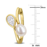 1 CT TW Lab Grown Diamond and Cultured Freshwater Pearl Hoop Earrings in Yellow Plated Sterling Silver