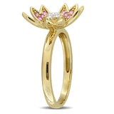 2/5 CT TGW Created Pink Sapphire and 1/4 CT TW Lab Grown Diamond Flower Ring in 14k Yellow Gold