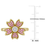 2/5 CT TGW Created Pink Sapphire and 1/4 CT TW Lab Grown Diamond Flower Ring in 14k Yellow Gold