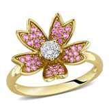 2/5 CT TGW Created Pink Sapphire and 1/4 CT TW Lab Grown Diamond Flower Ring in 14k Yellow Gold