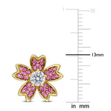 1/2 CT TW Lab Grown Diamond and Created Pink Sapphire Flower Stud Earrings in 14k Yellow Gold