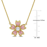 1/4 CT TW Lab Grown Diamond and Created Pink Sapphire Flower Necklace in 14k Yellow Gold
