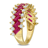 3/4 CT TW Lab Grown Diamond and Created Ruby Multi-Row Ring in Yellow Plated Sterling Silver