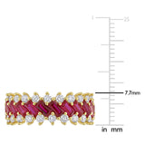 3/4 CT TW Lab Grown Diamond and Created Ruby Multi-Row Ring in Yellow Plated Sterling Silver