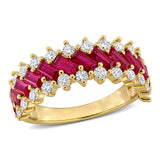 3/4 CT TW Lab Grown Diamond and Created Ruby Multi-Row Ring in Yellow Plated Sterling Silver